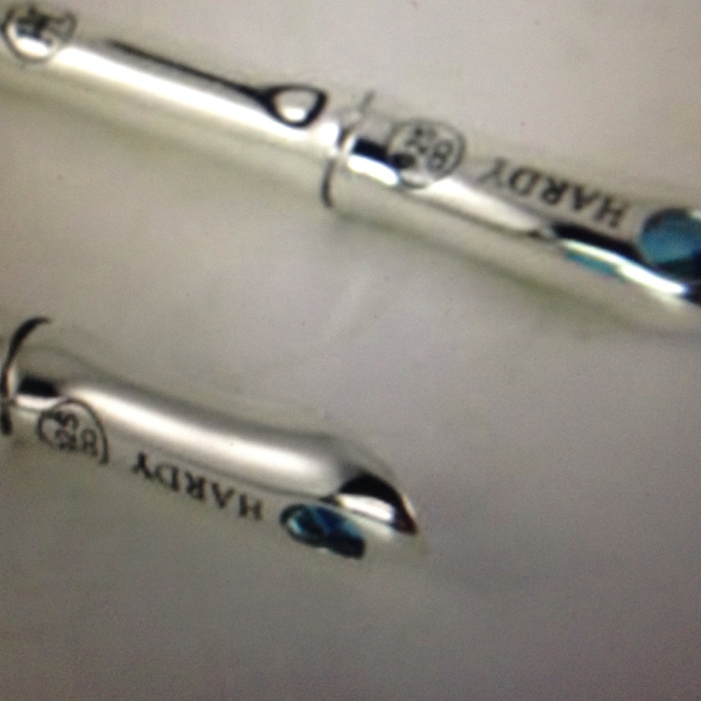 John Hardy Sterling Silver Bamboo Drop Earrings with Blue Stones - Picture 4 of 5